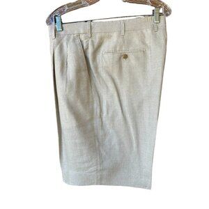 Paul Fredrick Mens 100% Linen Beige Pleated Shorts 38W 10" inseam